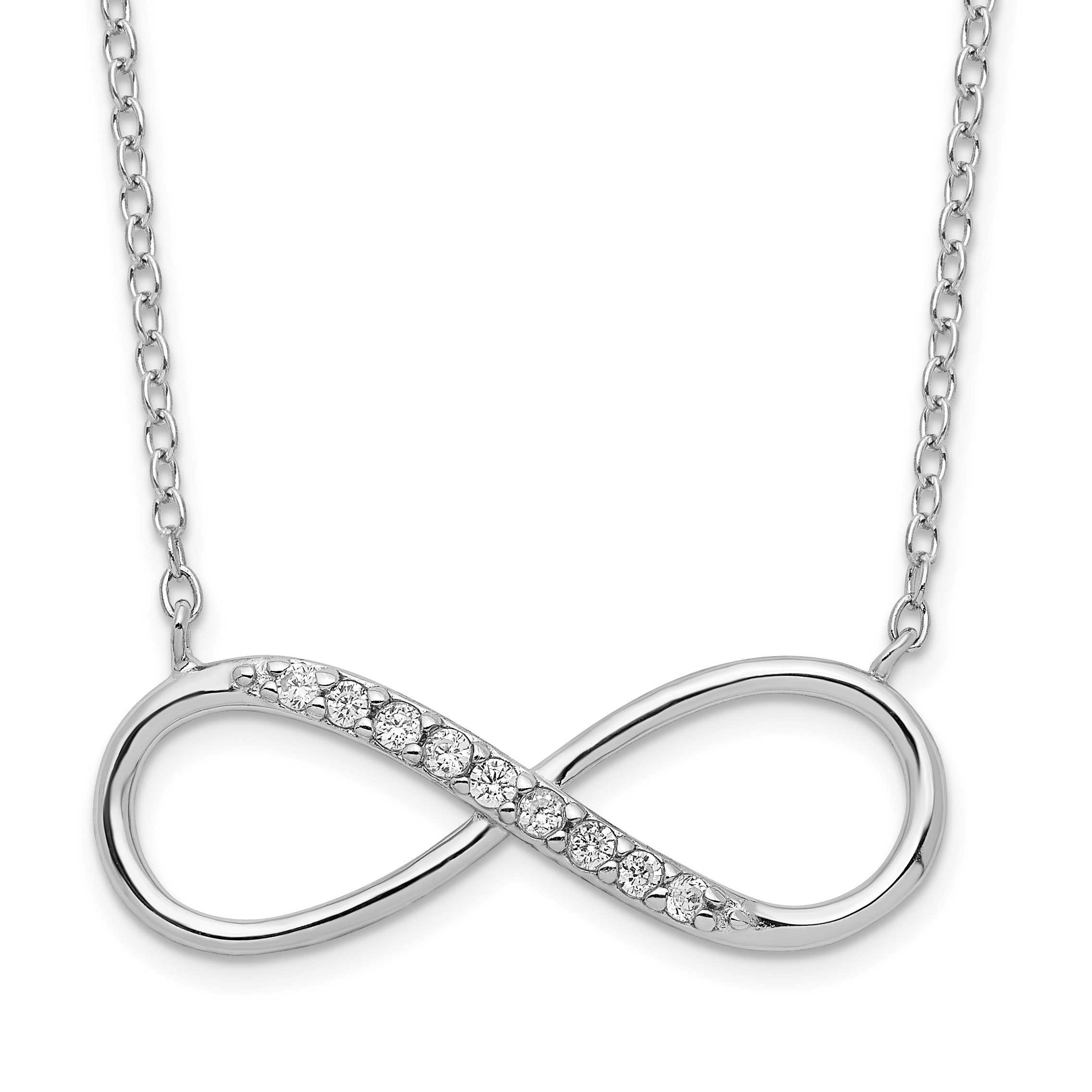 Sterling Silver Rhodium-plated with CZ Infinity w/ 2 IN EXT Necklace (QG3475-16)
