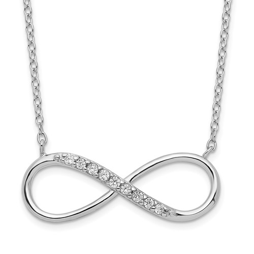 Sterling Silver Rhodium-plated CZ Infinity Necklace with 2 Inch Extension, 16"