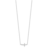 Sterling Silver Rhodium-plated CZ Sideways Cross Necklace with Ext, 2" view 2