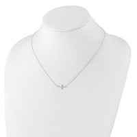 Sterling Silver Rhodium-plated CZ Sideways Cross Necklace with Ext, 2" view 3