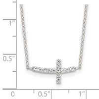 Sterling Silver Rhodium-plated CZ Sideways Cross Necklace with Ext, 2" view 4