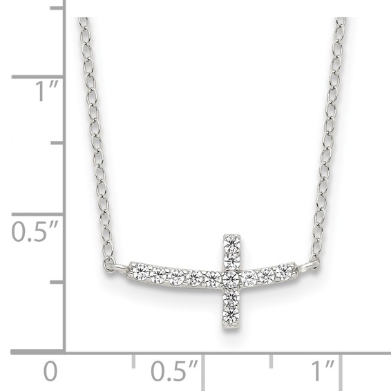 Sterling Silver CZ Sideways Cross Necklaces