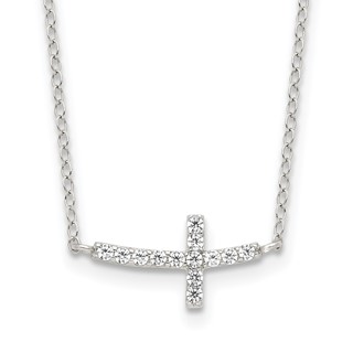 Sterling Silver CZ Sideways Cross Necklaces