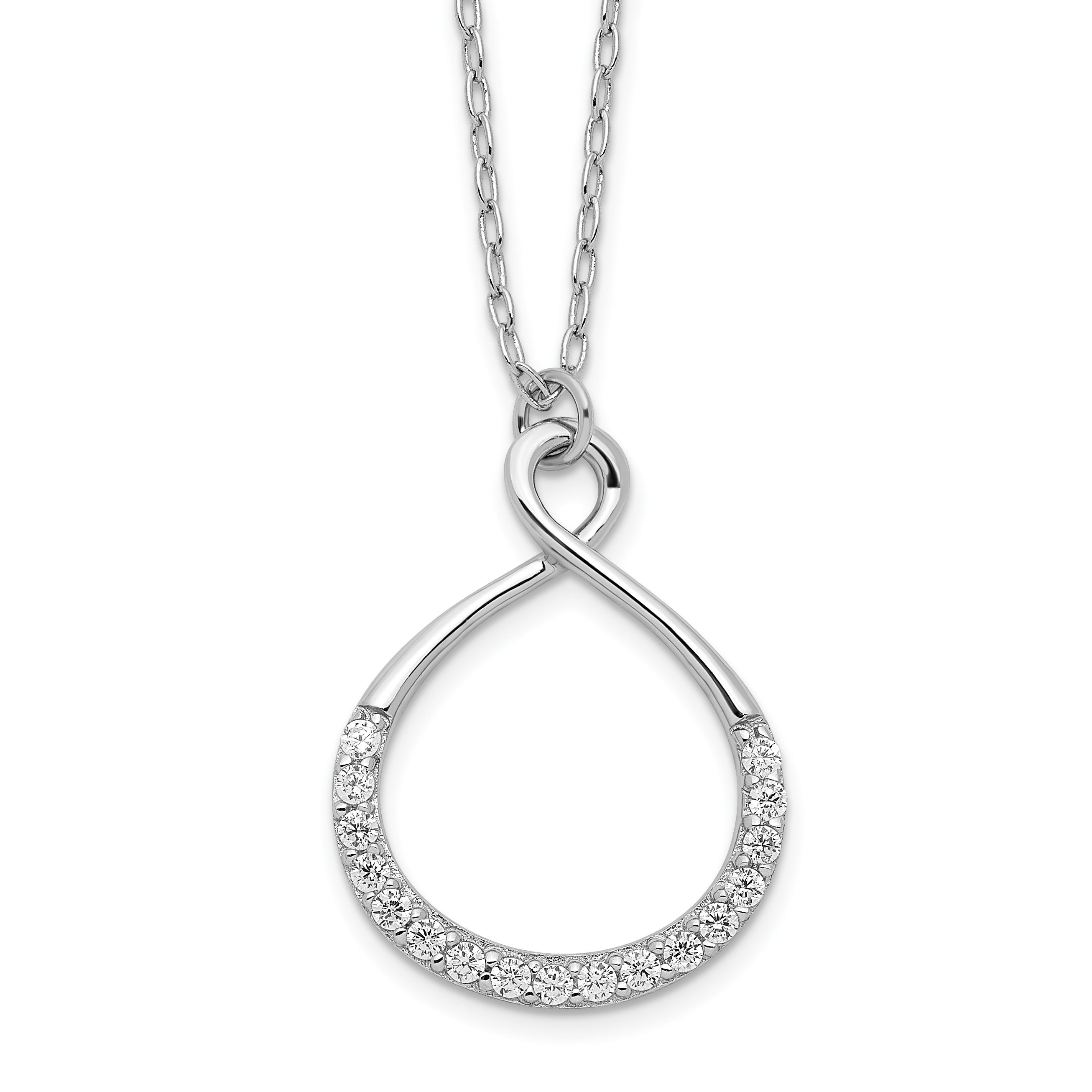 Sterling Silver Rhodium-plated with CZ Infinity w/ 2 IN EXT Necklace (QG3477-16)