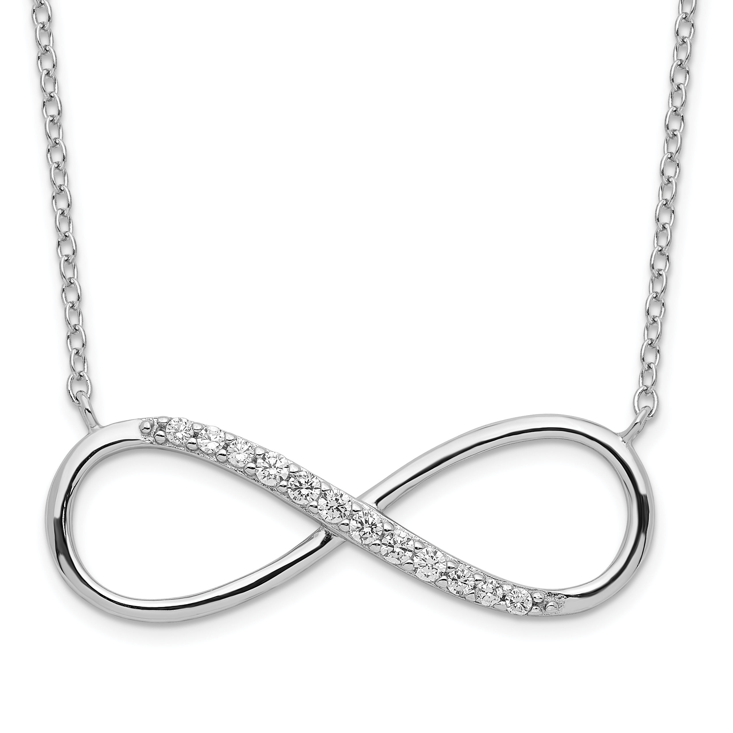 Sterling Silver Rhodium-plated with CZ Infinity w/ 2 IN EXT Necklace (QG3478-16)
