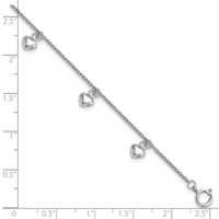 Sterling Silver Rhodium-plated Polished Petite Hearts Bracelet view 3