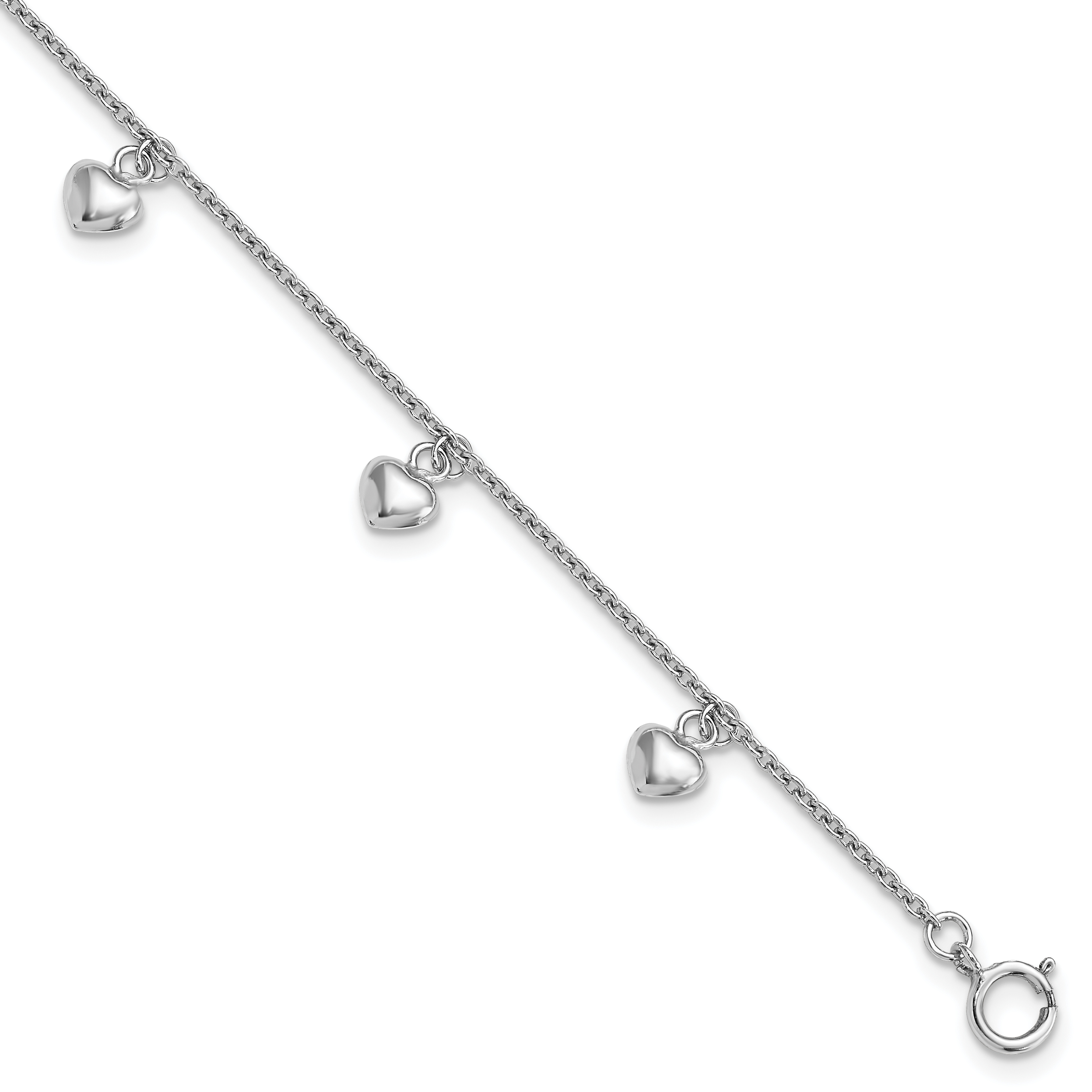 Sterling Silver Rhodium-plated Polished Hearts Children's Bracelet (QG3480-6)