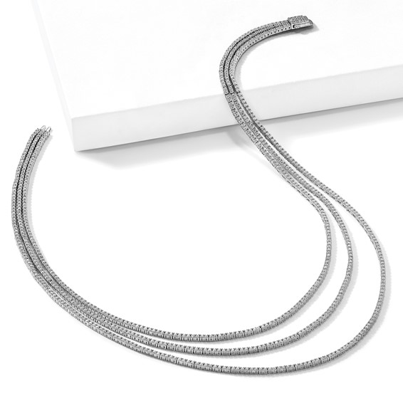 Sterling Shimmer Sterling Silver Rhodium-plated 16 inch 732 Stone CZ 3 Strand Layer Necklace