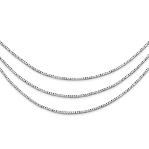 Sterling Shimmer Sterling Silver Rhodium-plated 732 Stone CZ 3 Strand Layer Necklace, 16"