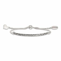 Sterling Silver Antiqued Reflections Pink Crystal Love Heart Bracelet with Lobster Clasp Adjustable 6 to Bolo, 9" view 4