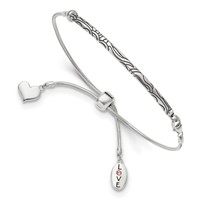 Sterling Silver Antiqued Reflections Pink Crystal Love Heart Bracelet with Lobster Clasp Adjustable 6 to Bolo, 9" view 1