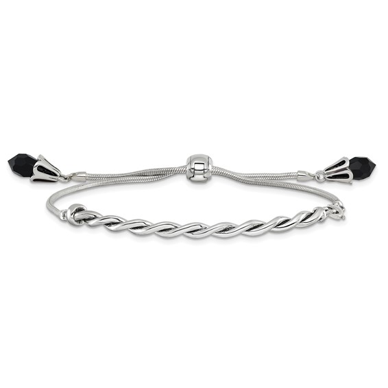 Sterling Silver Antiqued Reflections Black Crystal Adjustable Bracelet