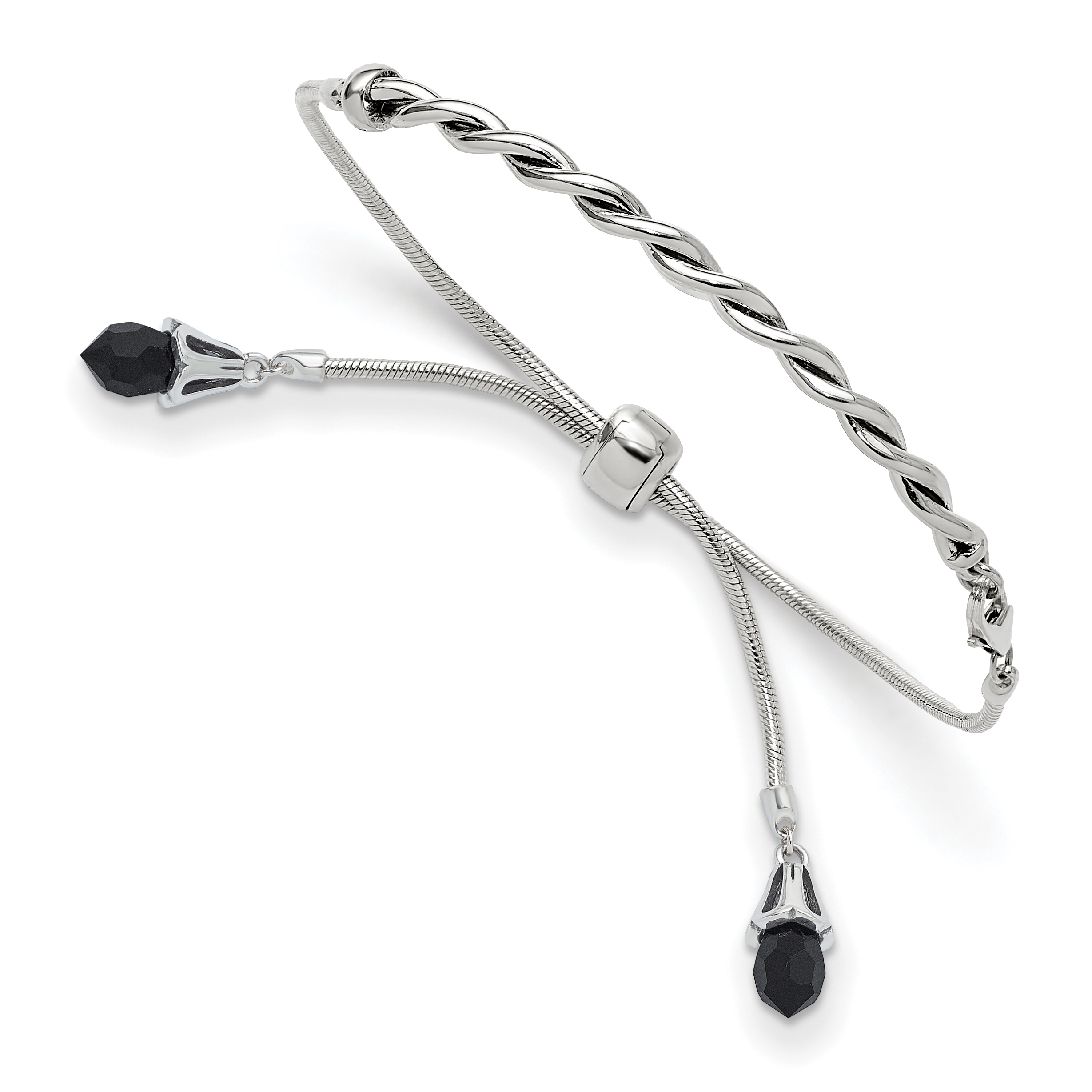 Sterling Silver Antiqued Reflections Black Crystal Adjustable Bracelet (QG3499)