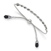Sterling Silver Antiqued Reflections Black Crystal Briolette Bracelet with Lobster Clasp Adjustable 6 to Bolo, 9" view 1