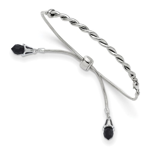 Sterling Silver Antiqued Reflections Black Crystal Briolette Bracelet with Lobster Clasp Adjustable 6 to Bolo, 9"
