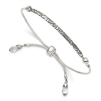 Sterling Silver Antiqued Reflections Clear Crystal Bracelet with Lobster Clasp Adjustable 6 to Bolo, 9" view 1