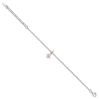 Sterling Silver Polished Pink CZ Butterfly with Ext. Children's Bracele, 1.5" view 2