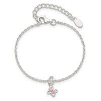 Sterling Silver Polished Pink CZ Butterfly with Ext. Children's Bracele, 1.5" view 4
