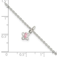Sterling Silver Polished Pink CZ Butterfly with Ext. Children's Bracele, 1.5" view 3