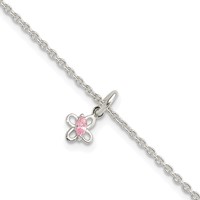 Sterling Silver Polished Pink CZ Butterfly with Ext. Children's Bracele, 1.5" view 1