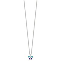 Sterling Silver Polished Blue & Purple Enameled Petite Butterfly Necklace with 1.5 Inch Extension, 15" view 2