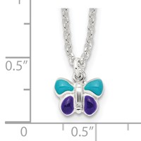 Sterling Silver Polished Blue & Purple Enameled Petite Butterfly Necklace with 1.5 Inch Extension, 15" view 3
