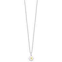 Sterling Silver Polished Yellow & White Enameled Flower Necklace - 15in view 2