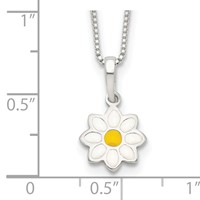Sterling Silver Polished Yellow & White Enameled Flower Necklace - 15in view 3