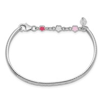Sterling Silver Rhodium-plated Polished & Beaded Crystal & Multi-color Enameled Princess Bangle with Chain Baby view 2