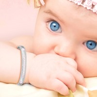 Sterling Silver Rhodium-plated Polished & Beaded Crystal & Multi-color Enameled Princess Bangle with Chain Baby view 4