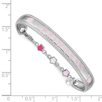 Sterling Silver Rhodium-plated Polished & Beaded Crystal & Multi-color Enameled Princess Bangle with Chain Baby view 3