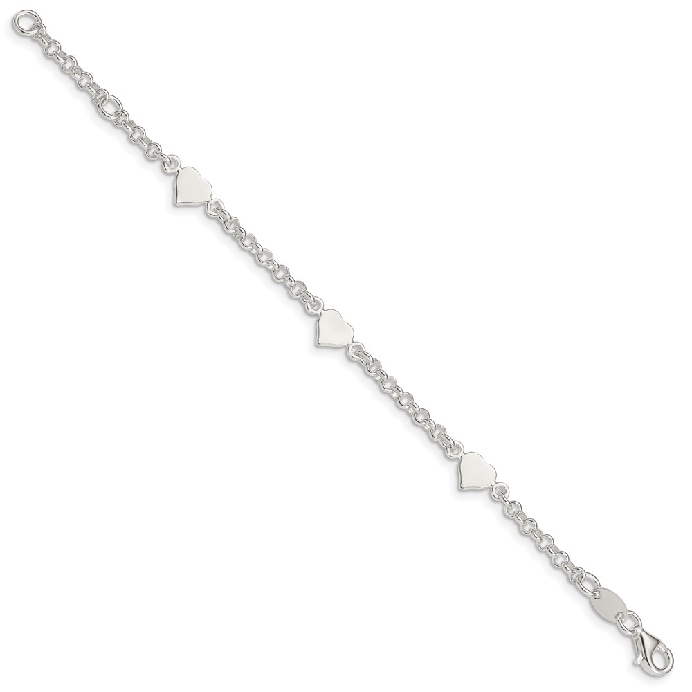 Sterling Silver Polished Hearts with .25in ext. Children's Bracelet (QG3536-5.5)