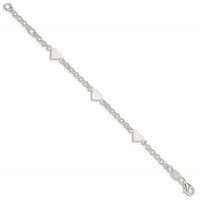 Sterling Silver Polished Hearts Bracelet with. Ext. Children's, 25" view 2