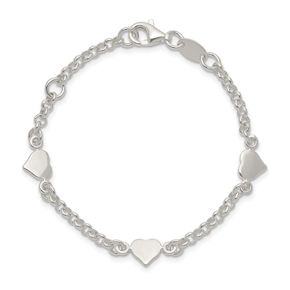 Sterling Silver Polished Hearts with .25in ext. Children's Bracelet (QG3536-5.5)