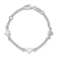 Sterling Silver Polished Hearts Bracelet with. Ext. Children's, 25" view 4