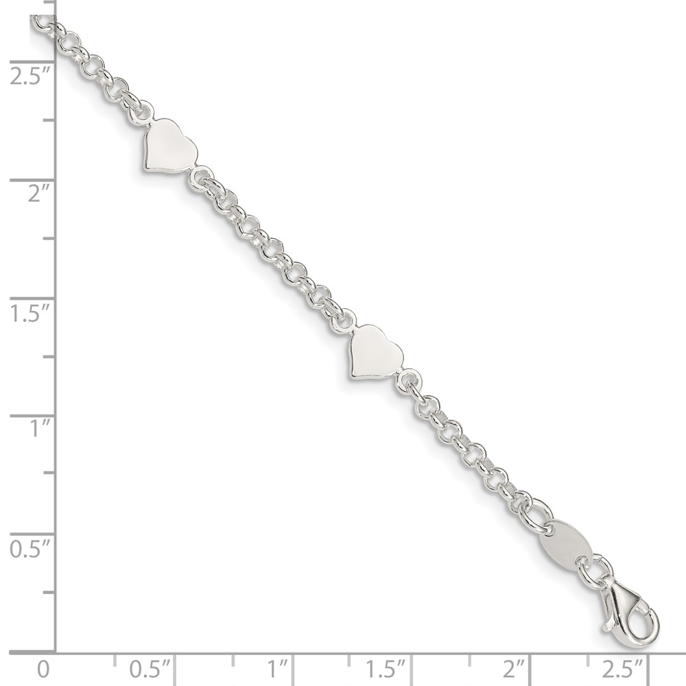 Sterling Silver Polished Hearts with .25in ext. Children's Bracelet (QG3536-5.5)