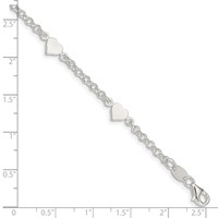 Sterling Silver Polished Hearts Bracelet with. Ext. Children's, 25" view 3