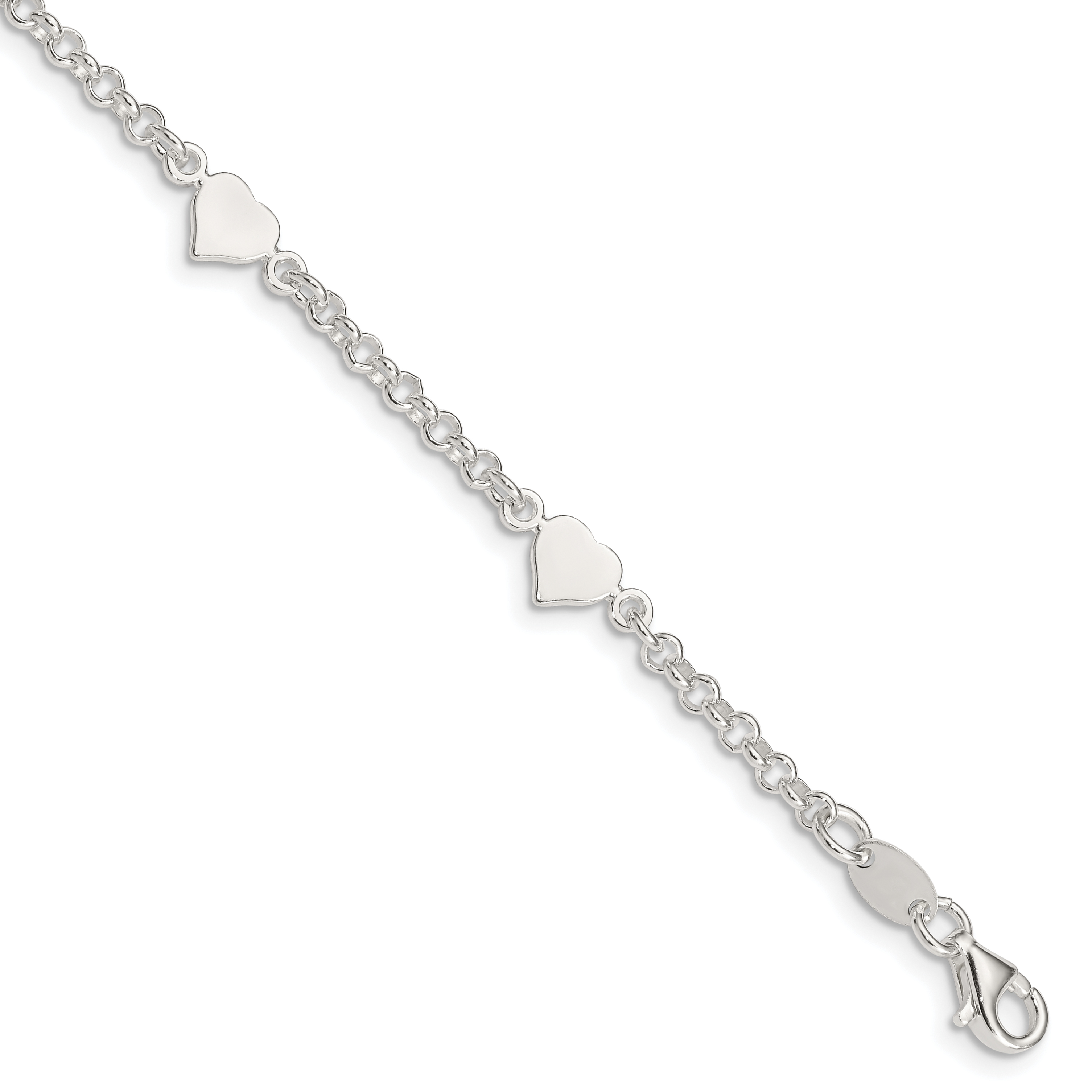 Sterling Silver Polished Hearts with .25in ext. Children's Bracelet (QG3536-5.5)
