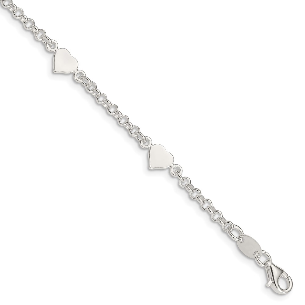 Sterling Silver Polished Hearts with .25in ext. Children's Bracelet (QG3536-5.5)
