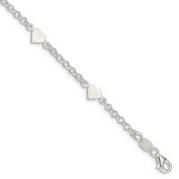 Sterling Silver Polished Hearts Bracelet with. Ext. Children's, 25" view 1