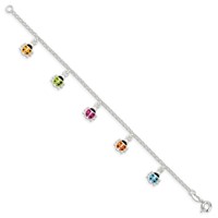 Sterling Silver Polished Multi-color Enameled Ladybugs Children's Bracelet view 2