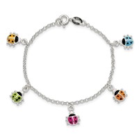 Sterling Silver Polished Multi-color Enameled Ladybugs Children's Bracelet view 4