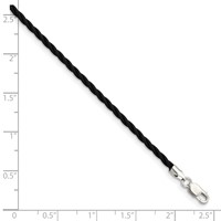 Sterling Silver 2mm Black Twisted Rubber Necklace, 16" view 2
