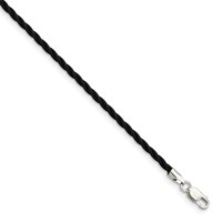 Sterling Silver 2mm Black Twisted Rubber Necklace, 16" view 1