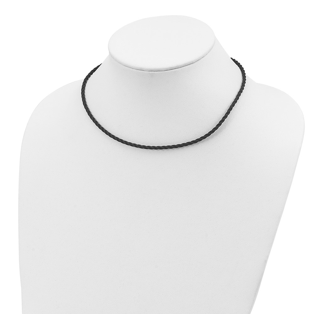 Sterling Silver 16 inch 3mm Black Twisted Rubber Necklace (QG3560-16)
