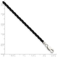 Sterling Silver 3mm Black Twisted Rubber Necklace - 16in view 2