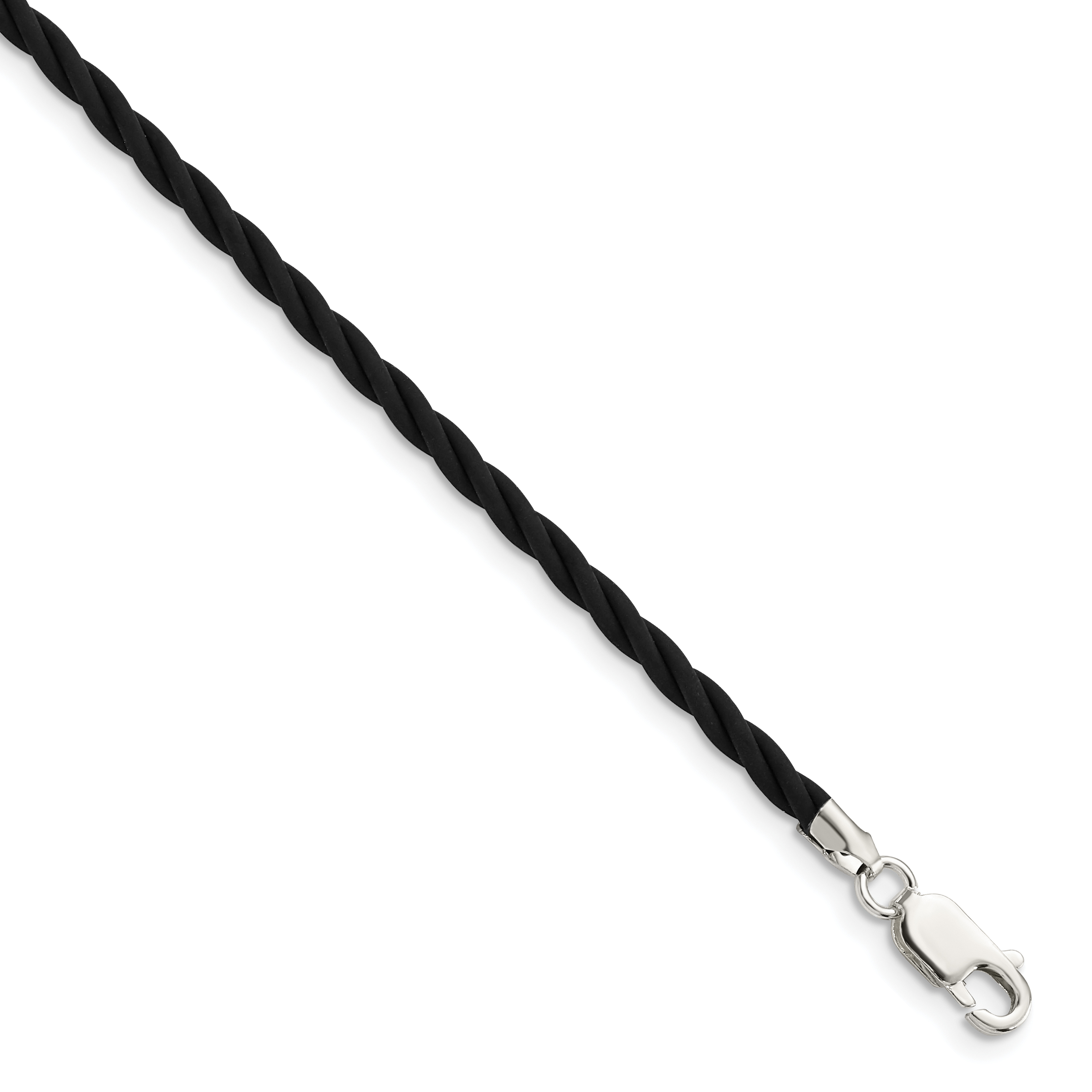 Sterling Silver 16 inch 3mm Black Twisted Rubber Necklace (QG3560-16)
