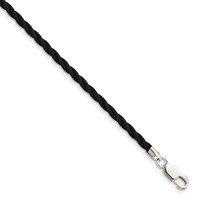 Sterling Silver 3mm Black Twisted Rubber Necklace - 16in view 1