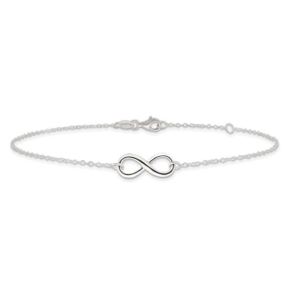 Sterling Silver Infinity 10 inch Plus 1 inch Extender - Total 11 inch Anklet