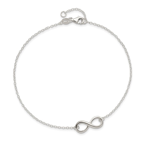 Sterling Silver Infinity 10 inch Plus 1 inch Extender - Total 11 inch Anklet